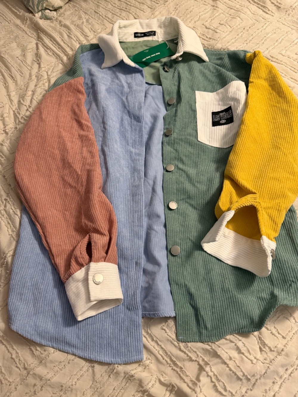 Super soft color block Corduroy Button-Up Shirt with Patch Pocket